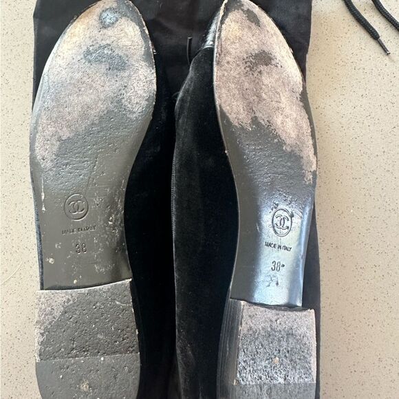 CHANEL Black Velvet Ballet Flats Size 38 - Picture 7 of 7